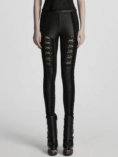 Punk Rave Black Gothic Perspective Lace Appliqued Leggings for Women
