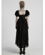 Punk Rave Black Embroidered Lace Gothic Lolita Short Sleeve High-Low Party Dress