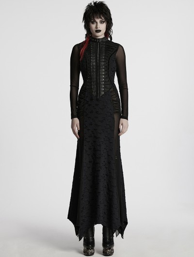 Punk Rave Black Gothic Punk Long Sleeve Irregular Fishtail Dress