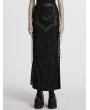 Punk Rave Black Sexy Gothic Embroidered Lace Pattern Side Slit Long Skirt
