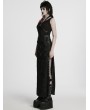 Punk Rave Black Sexy Gothic Embroidered Lace Pattern Side Slit Long Skirt
