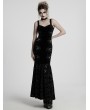 Punk Rave Black Gothic Retro Velvet Embroidered Long Fishtail Party Dress