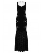 Punk Rave Black Gothic Retro Velvet Embroidered Long Fishtail Party Dress