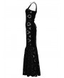 Punk Rave Black Gothic Retro Velvet Embroidered Long Fishtail Party Dress