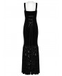 Punk Rave Black Gothic Retro Velvet Embroidered Long Fishtail Party Dress