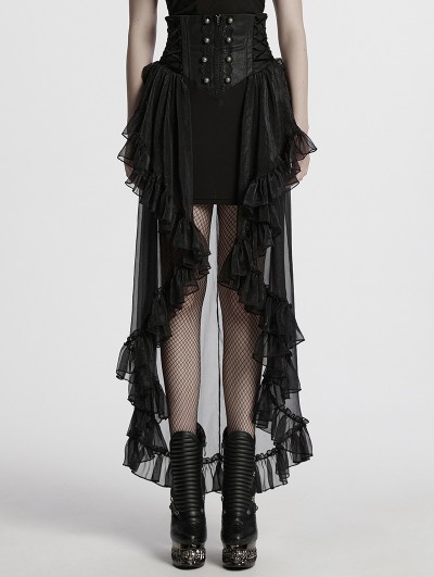 Punk Rave Black Gothic Cinching High Waist Ruffled Chiffon Corset Skirt