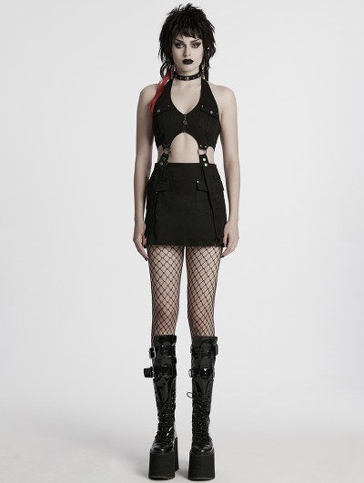 Punk Rave Black Gothic Punk Detachable Sexy Halter Neck Dress