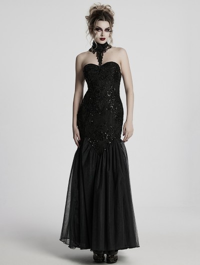 Punk Rave Black Gothic Glamorous Sequin Floral Lace Mermaid Party Dress