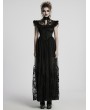 Punk Rave Black Gothic Flocking Mesh Spliced Flutter Sleeve Long Party Dress