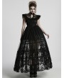 Punk Rave Black Gothic Flocking Mesh Spliced Flutter Sleeve Long Party Dress