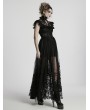 Punk Rave Black Gothic Flocking Mesh Spliced Flutter Sleeve Long Party Dress