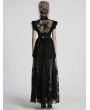 Punk Rave Black Gothic Flocking Mesh Spliced Flutter Sleeve Long Party Dress