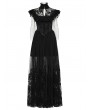 Punk Rave Black Gothic Flocking Mesh Spliced Flutter Sleeve Long Party Dress