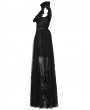 Punk Rave Black Gothic Flocking Mesh Spliced Flutter Sleeve Long Party Dress