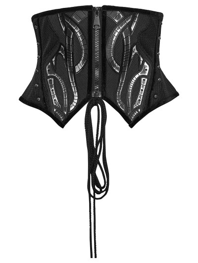Punk Rave Black Gothic Cyberpunk Patched Underbust Corset Waistband