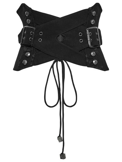 Punk Rave Black Gothic Punk Metal Buckle Interlaced Corset Waistband