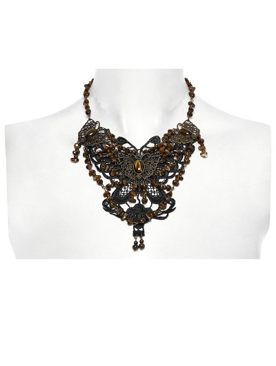 Punk Rave Coffee Gothic Steampunk Beaded Lace Butterfly Necklace