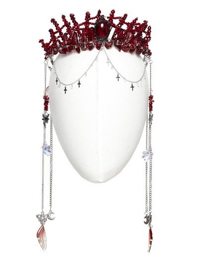 Punk Rave Red Gothic Gorgeous Crystal Chain Tasseled Headband