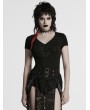 Punk Rave Black Gothic V-Neck Lace Applique Short Sleeve T-Shirt for Women