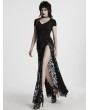 Punk Rave Black Gothic V-Neck Lace Applique Short Sleeve T-Shirt for Women