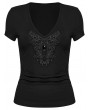 Punk Rave Black Gothic V-Neck Lace Applique Short Sleeve T-Shirt for Women