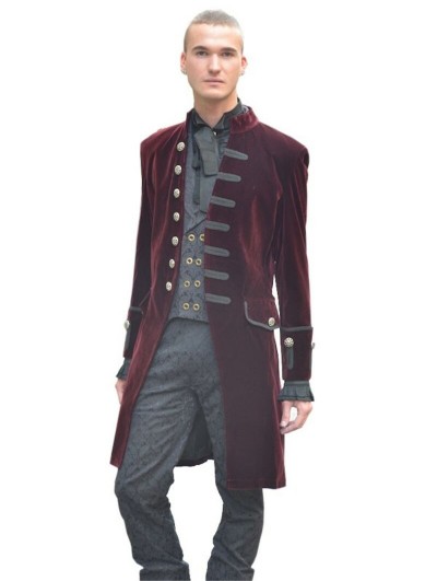 Pentagramme Wine Red Alternative Gothic Coat for Men