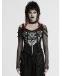 Punk Rave Black Gothic Punk Printed Off-the-Shoulder Long Sleeve T-Shirt for Women