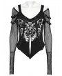 Punk Rave Black Gothic Punk Printed Off-the-Shoulder Long Sleeve T-Shirt for Women