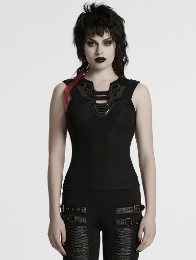 Punk Rave Black Gothic Cyberpunk Sleeveless T-Shirt for Women