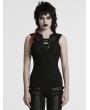 Punk Rave Black Gothic Cyberpunk Sleeveless T-Shirt for Women