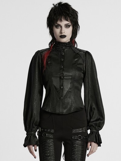 Punk Rave Black Gothic Patterned Long Sleeve Shirt for Women