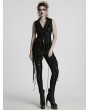 Punk Rave Black Gothic Dark Asymmetric Split Vest for Women