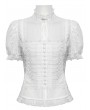 Punk Rave White Gothic Gorgeous Flower Pattern Short Sleeve Chiffon Shirt for Women