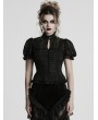 Punk Rave Black Gothic Gorgeous Flower Pattern Short Sleeve Chiffon Shirt for Women