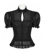 Punk Rave Black Gothic Gorgeous Flower Pattern Short Sleeve Chiffon Shirt for Women