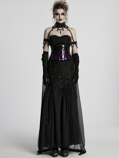 Punk Rave Dark Night Vampire Women's Chiffon Cloak with Detachable Beaded Choker