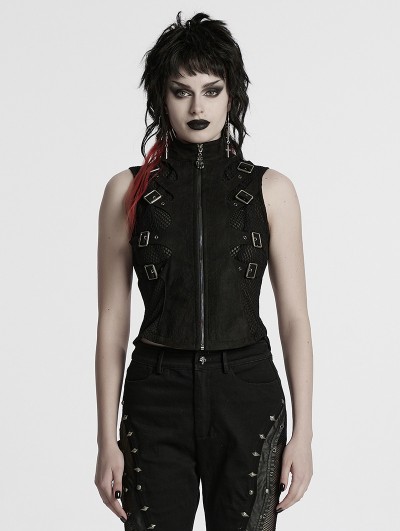 Punk Rave Black Gothic Punk Hollowed Out Skeleton Vest for Women