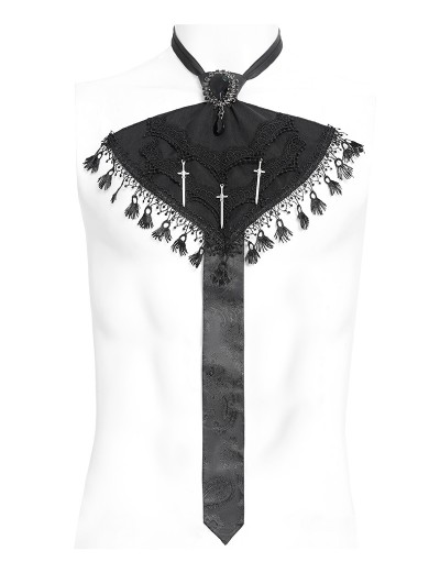 Devil Fashion Black Gothic Retro Embroidery Tasseled Necktie for Men