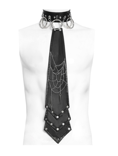 Devil Fashion Black Gothic Punk Studded Spider Web Chain Necktie for Men