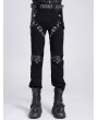 Devil Fashion Black Gothic Punk Studded Faux Leather Splicing Pants for Men