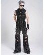 Devil Fashion Gray Gothic Punk Decadent Ripped Baggy Wide Leg Pants for Men