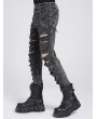 Devil Fashion Gray Gothic Punk Studded Ripped Cross Chain Slim Pants for Men