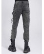 Devil Fashion Gray Gothic Punk Studded Ripped Cross Chain Slim Pants for Men