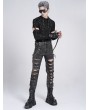 Devil Fashion Gray Gothic Punk Studded Ripped Cross Chain Slim Pants for Men