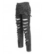 Devil Fashion Gray Gothic Punk Studded Ripped Cross Chain Slim Pants for Men