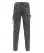 Devil Fashion Gray Gothic Punk Studded Ripped Cross Chain Slim Pants for Men