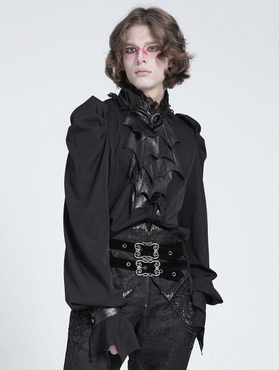 Devil Fashion Black Gothic Retro Men's Frilly Shirt with Detachable Bat Collar