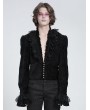 Devil Fashion Black Gothic Vintage Ruffle Trim Deep V-Neck Shirt for Men