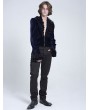 Devil Fashion Blue Gothic Vintage Ruffle Trim Deep V-Neck Shirt for Men