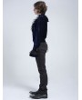 Devil Fashion Blue Gothic Vintage Ruffle Trim Deep V-Neck Shirt for Men